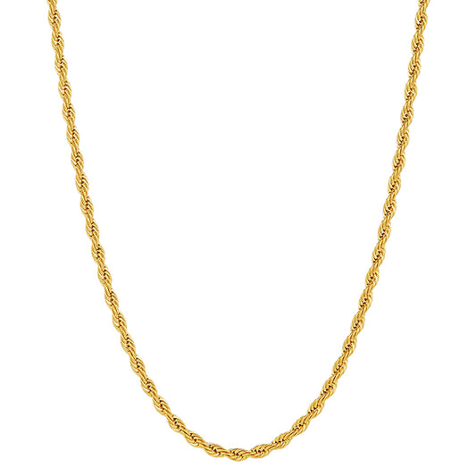 4mm 24k Yellow Gold Plated Stainless Steel Twisted Rope Chain Necklace