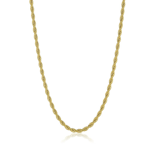 4.9mm 24k Yellow Gold Plated Stainless Steel Twisted Rope Chain Necklace