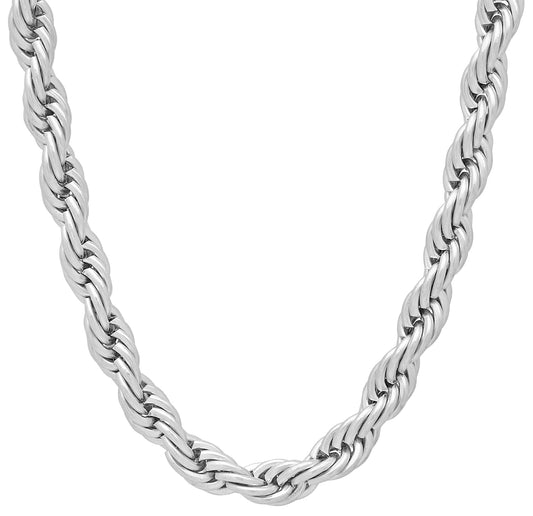 Men's 6mm High-Polished Stainless Steel Twisted Rope Chain Necklace + Gift Box