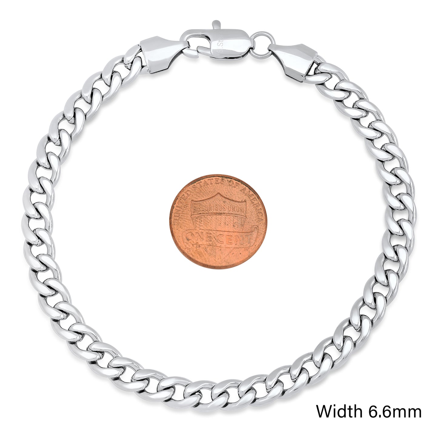 Men's 6.6mm High-Polished Stainless Steel Flat Curb Chain Bracelet