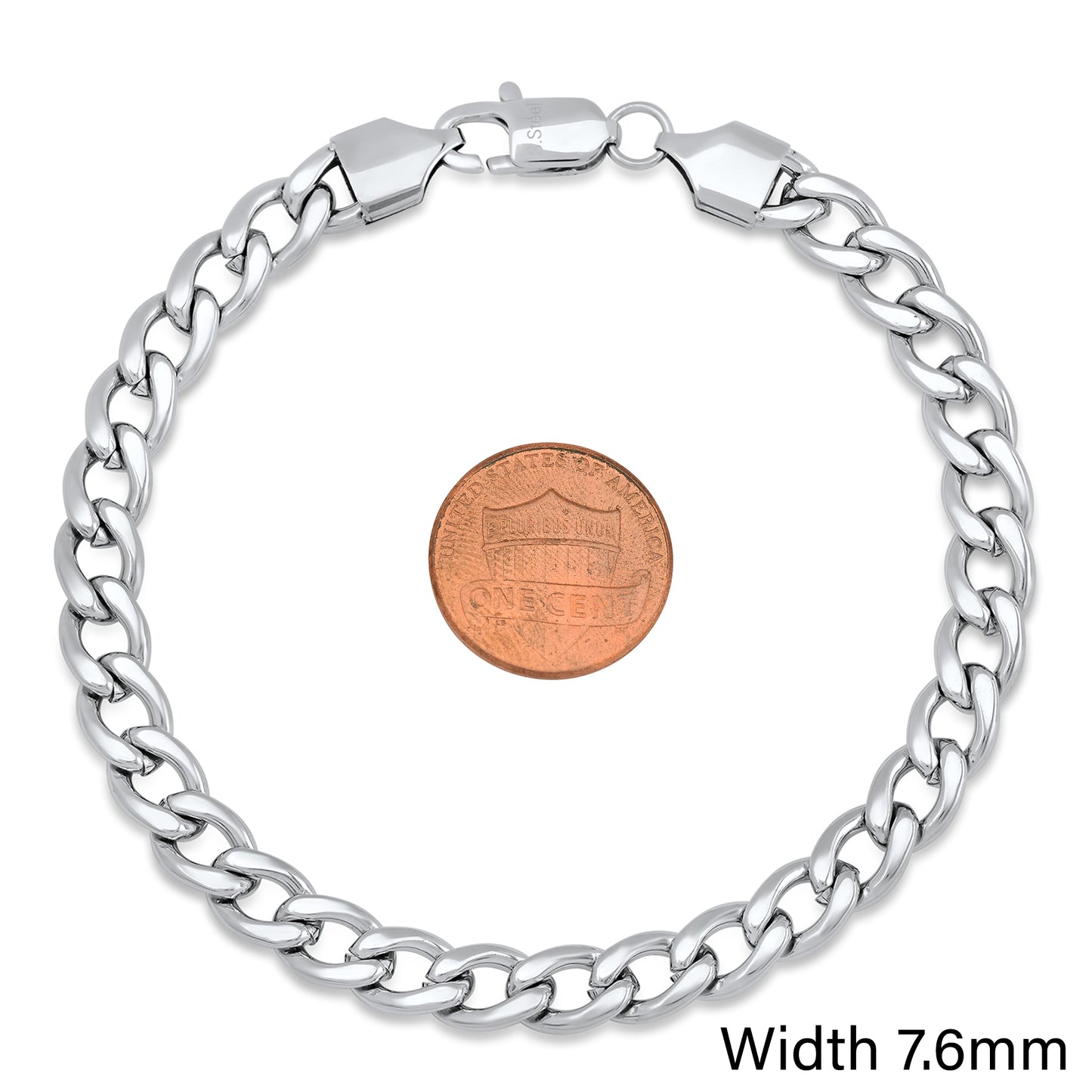 Men's 7.6mm High-Polished Stainless Steel Flat Curb Chain Bracelet (SKU: ST-SD1006B)
