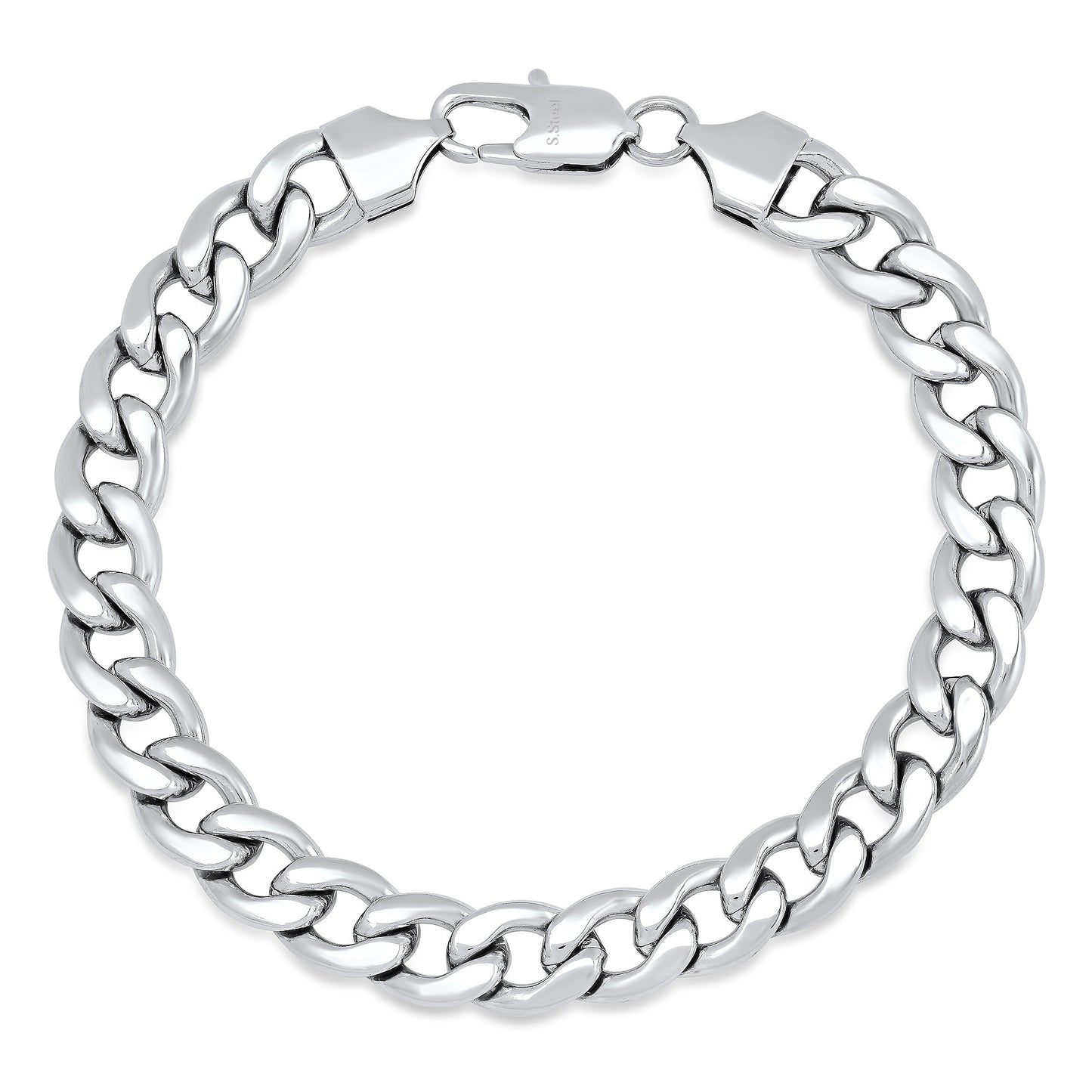 Men's 9.4mm High-Polished Stainless Steel Flat Curb Chain Bracelet (SKU: ST-SD1007B)