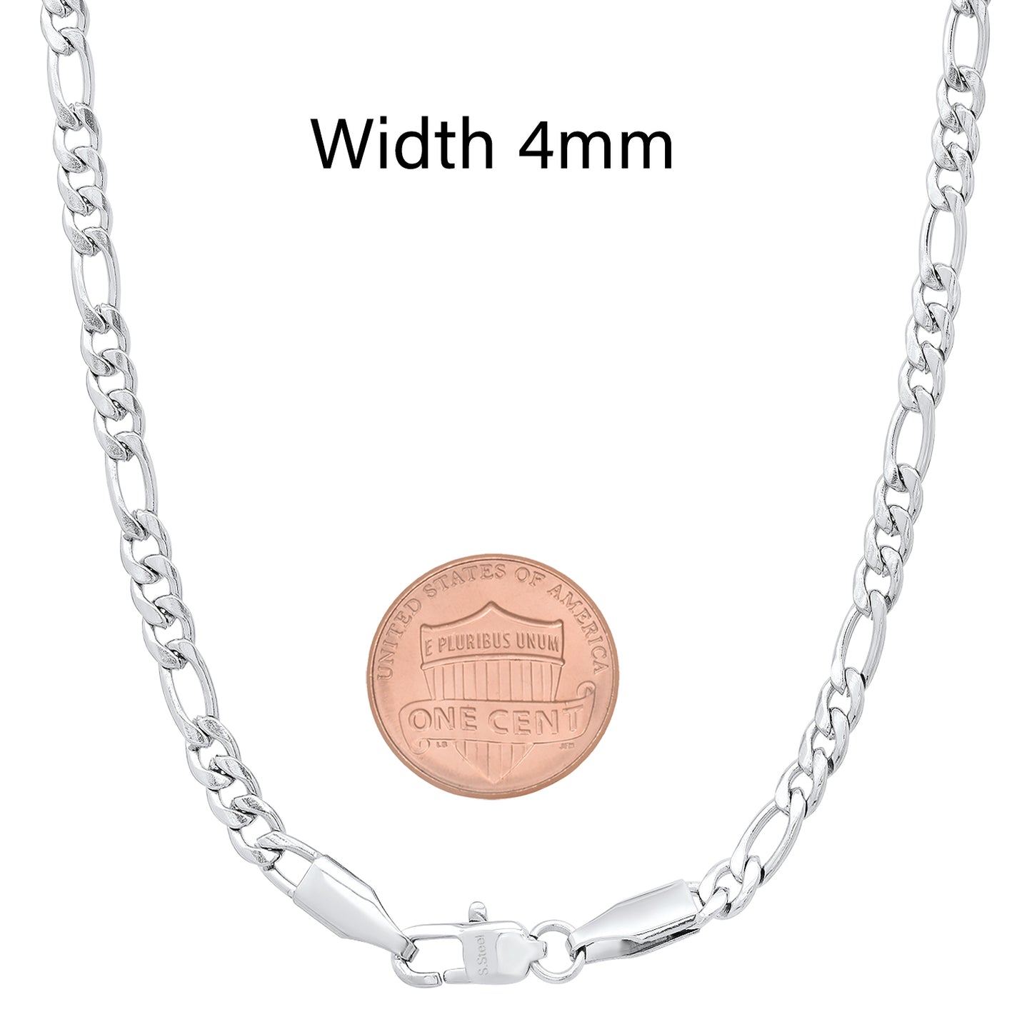 4mm High-Polished Stainless Steel Flat Figaro Chain Necklace, 24 (SKU: ST-SD1010)