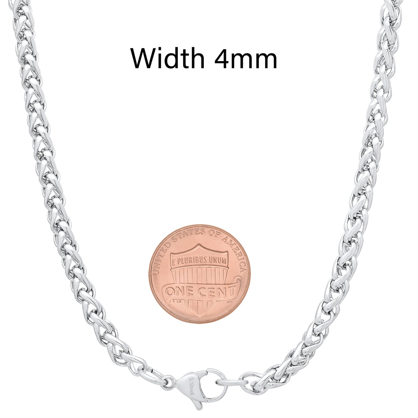 4mm High-Polished Stainless Steel Basket Weave Chain Necklace