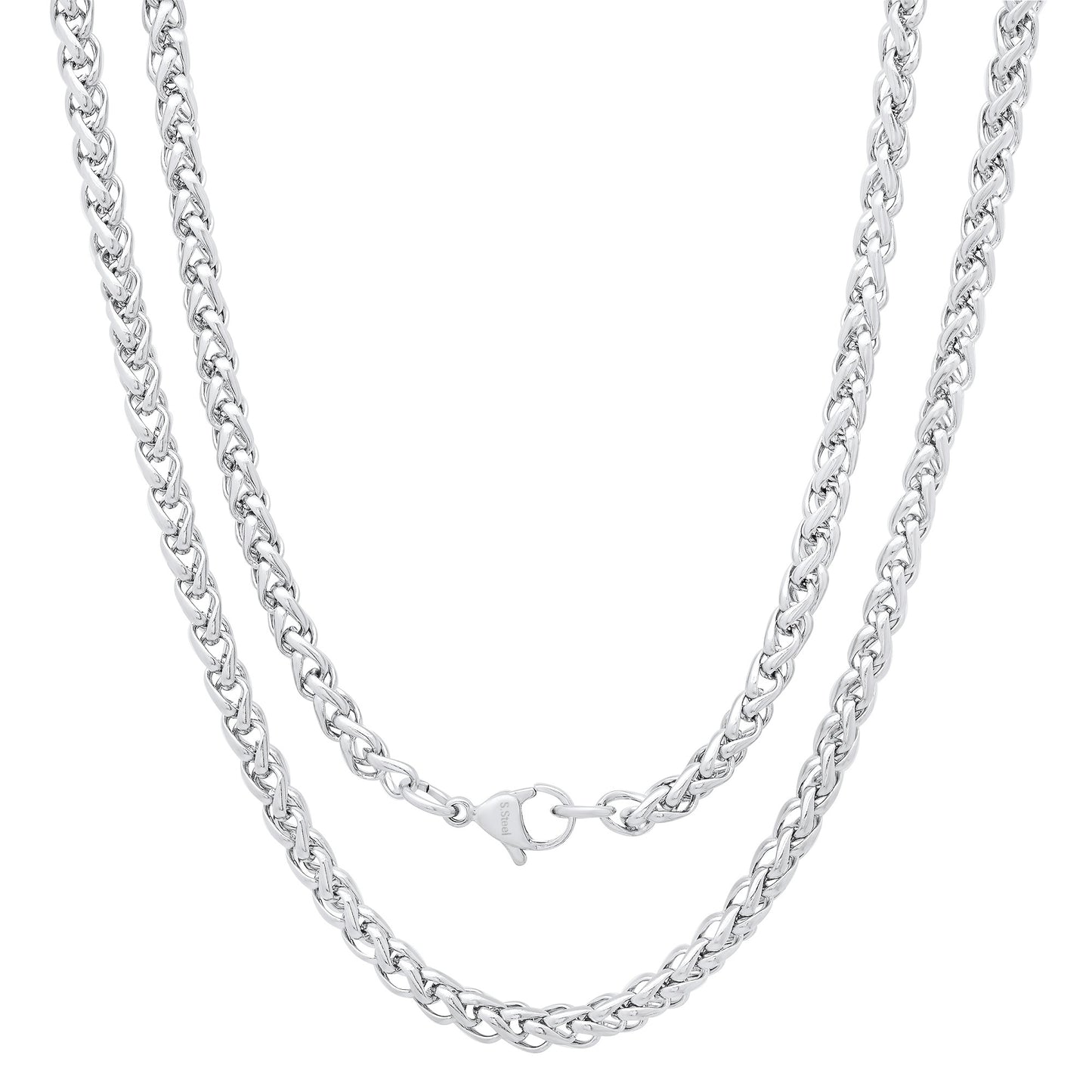 4mm High-Polished Stainless Steel Basket Weave Chain Necklace