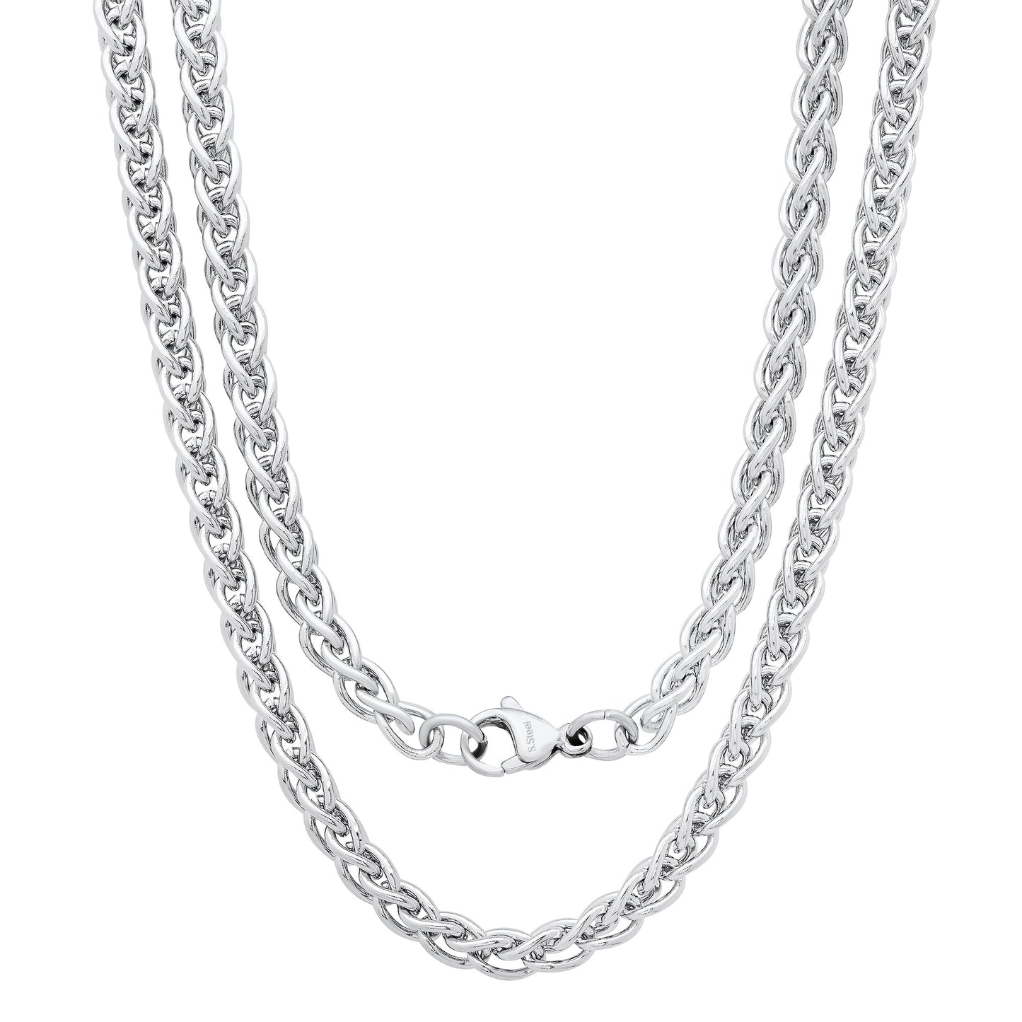 Men's 5.2mm High-Polished Stainless Steel Basket Weave Chain Necklace