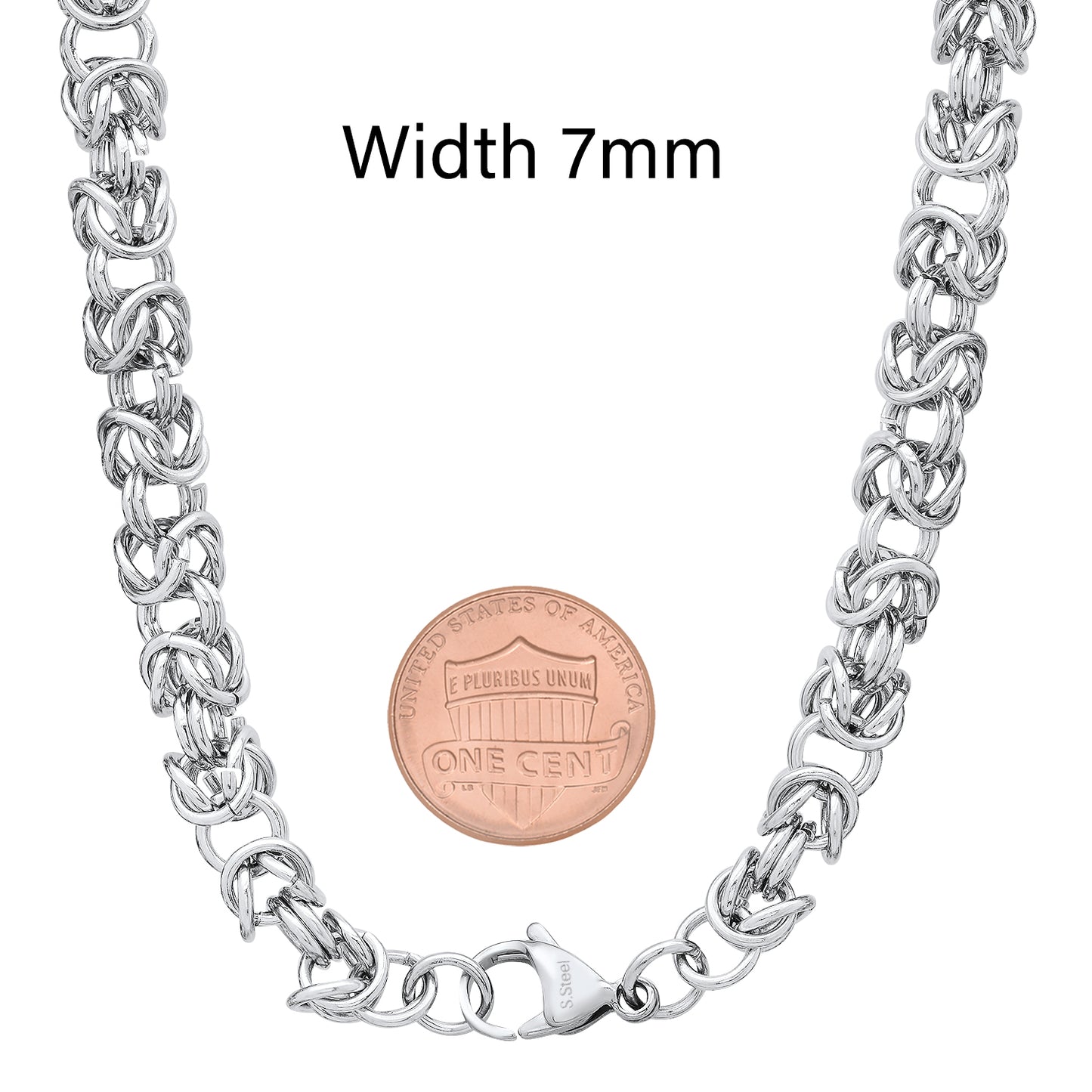 Men's 7mm High-Polished Stainless Steel Flat Byzantine Chain Necklace