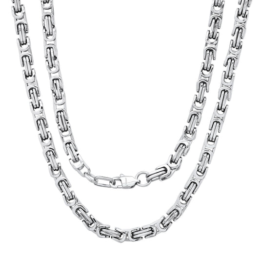 Men's 5.3mm High-Polished Stainless Steel Flat Byzantine Chain Necklace