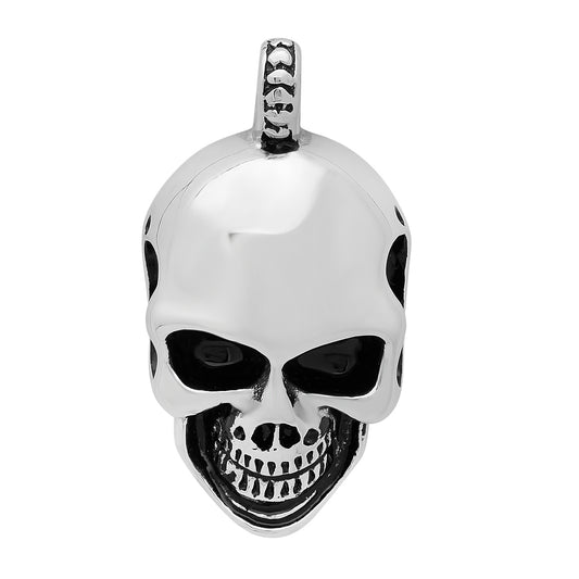 Highly Polished 23mm Solid Stainless Steel Skull Pendant With Loop Bail