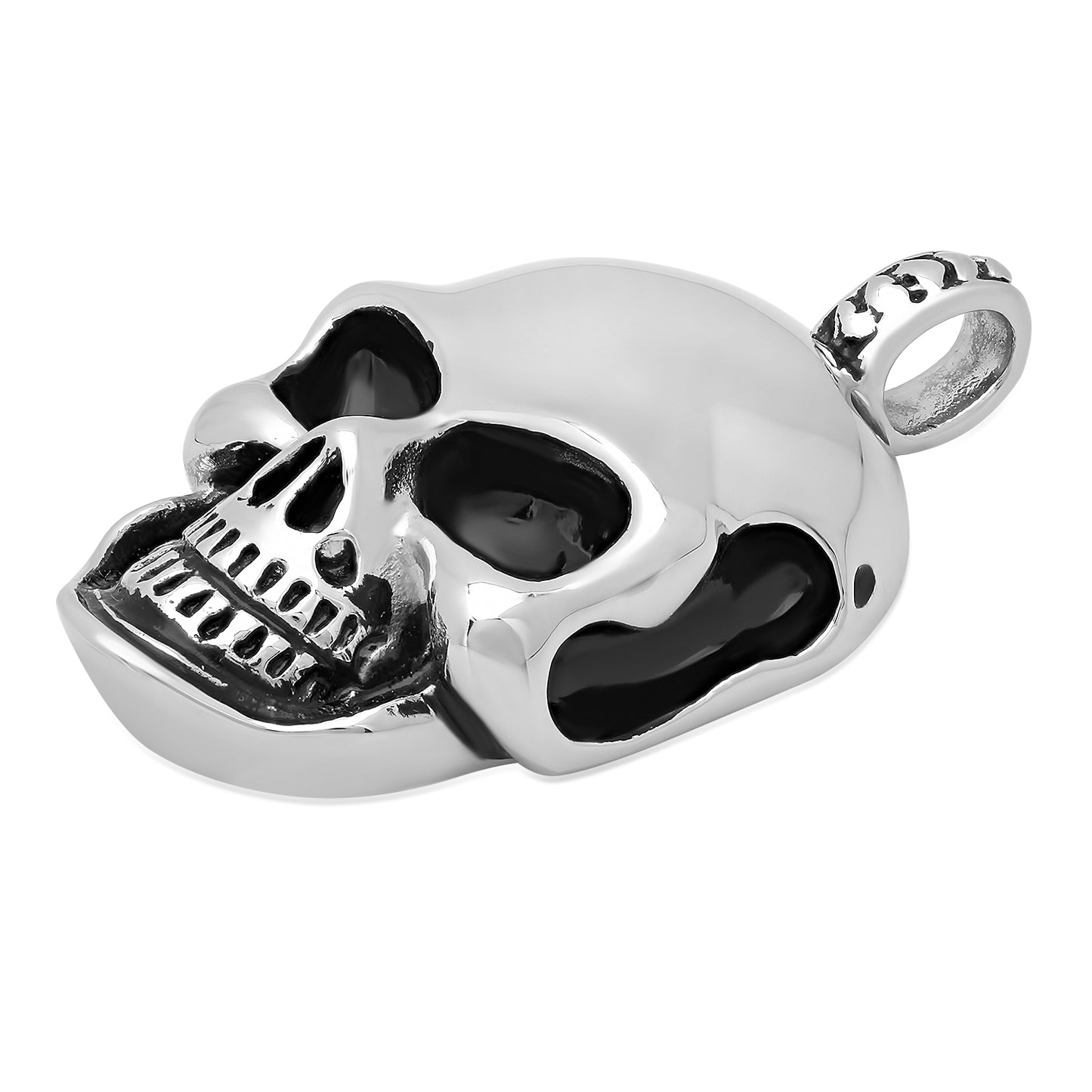 Highly Polished 23mm Solid Stainless Steel Skull Pendant With Loop Bail