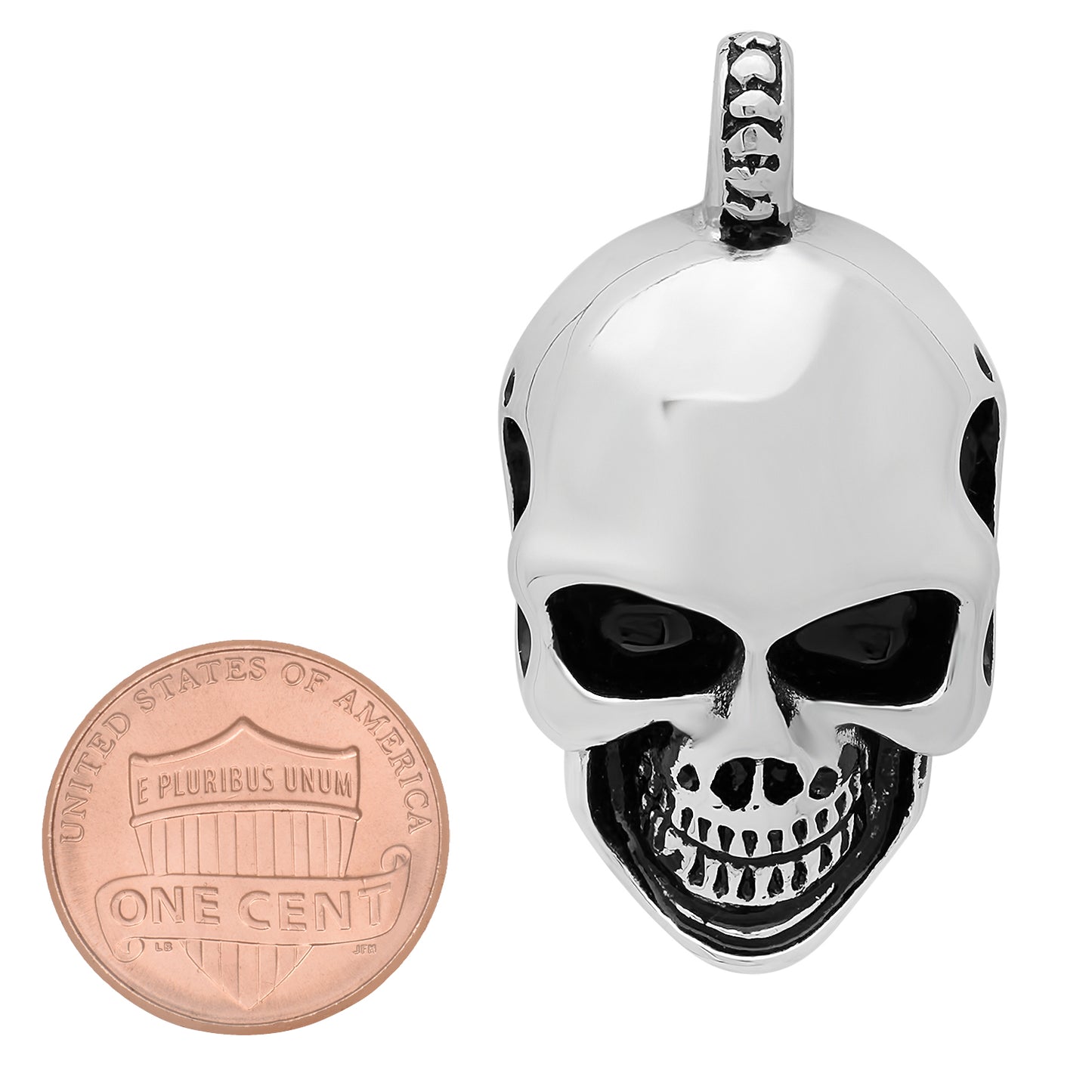 Highly Polished 23mm Solid Stainless Steel Skull Pendant With Loop Bail