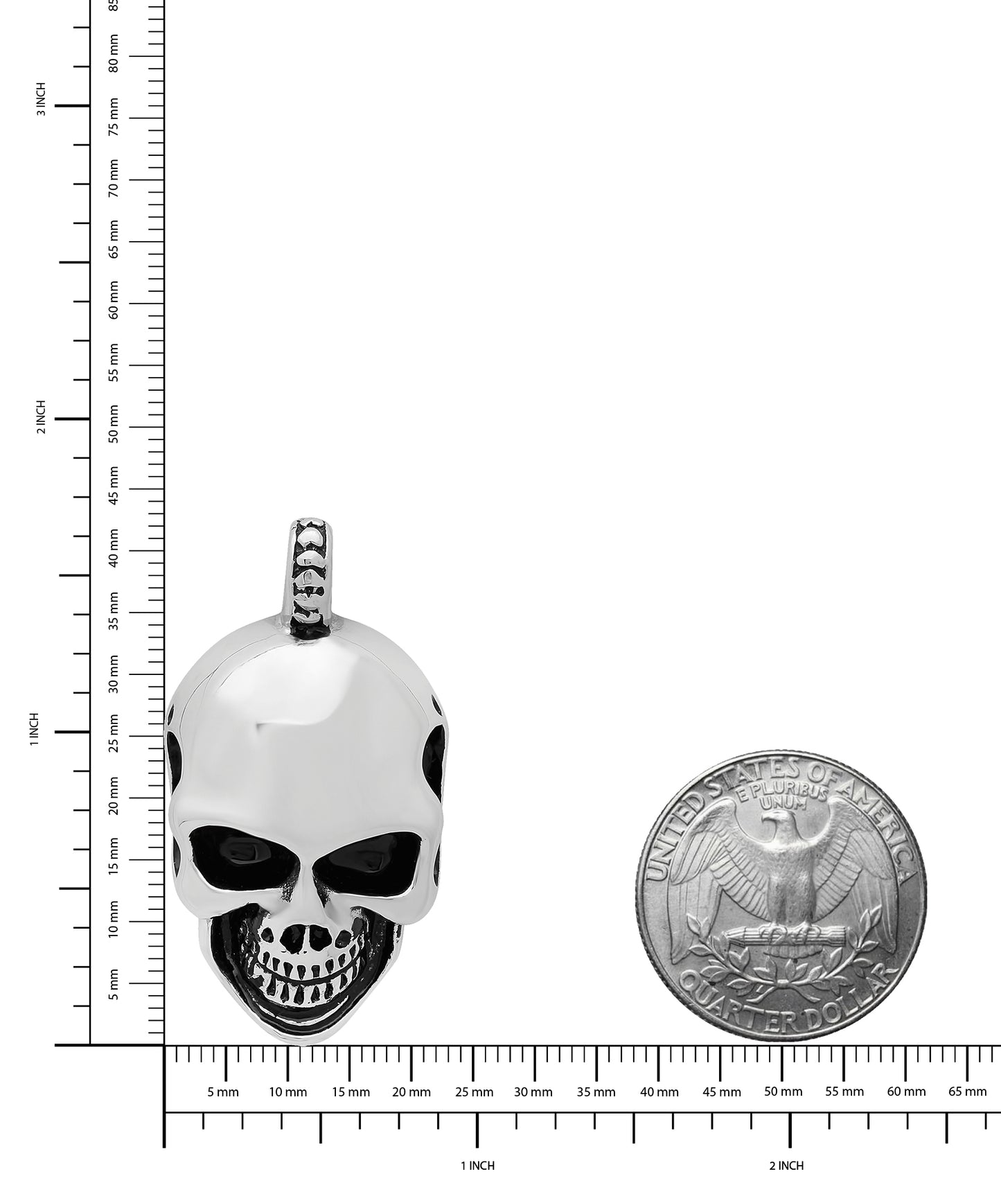 Highly Polished 23mm Solid Stainless Steel Skull Pendant With Loop Bail