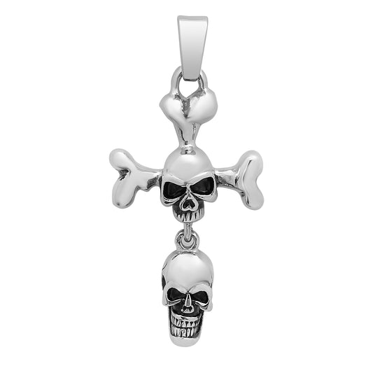 Highly Polished 28.8mm Stainless Steel Cross Of Bones & Skulls Pendant