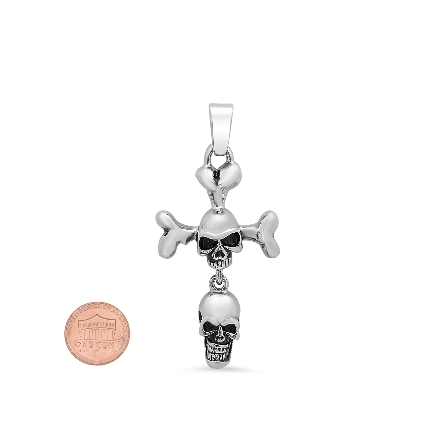 Highly Polished 28.8mm Stainless Steel Cross Of Bones & Skulls Pendant