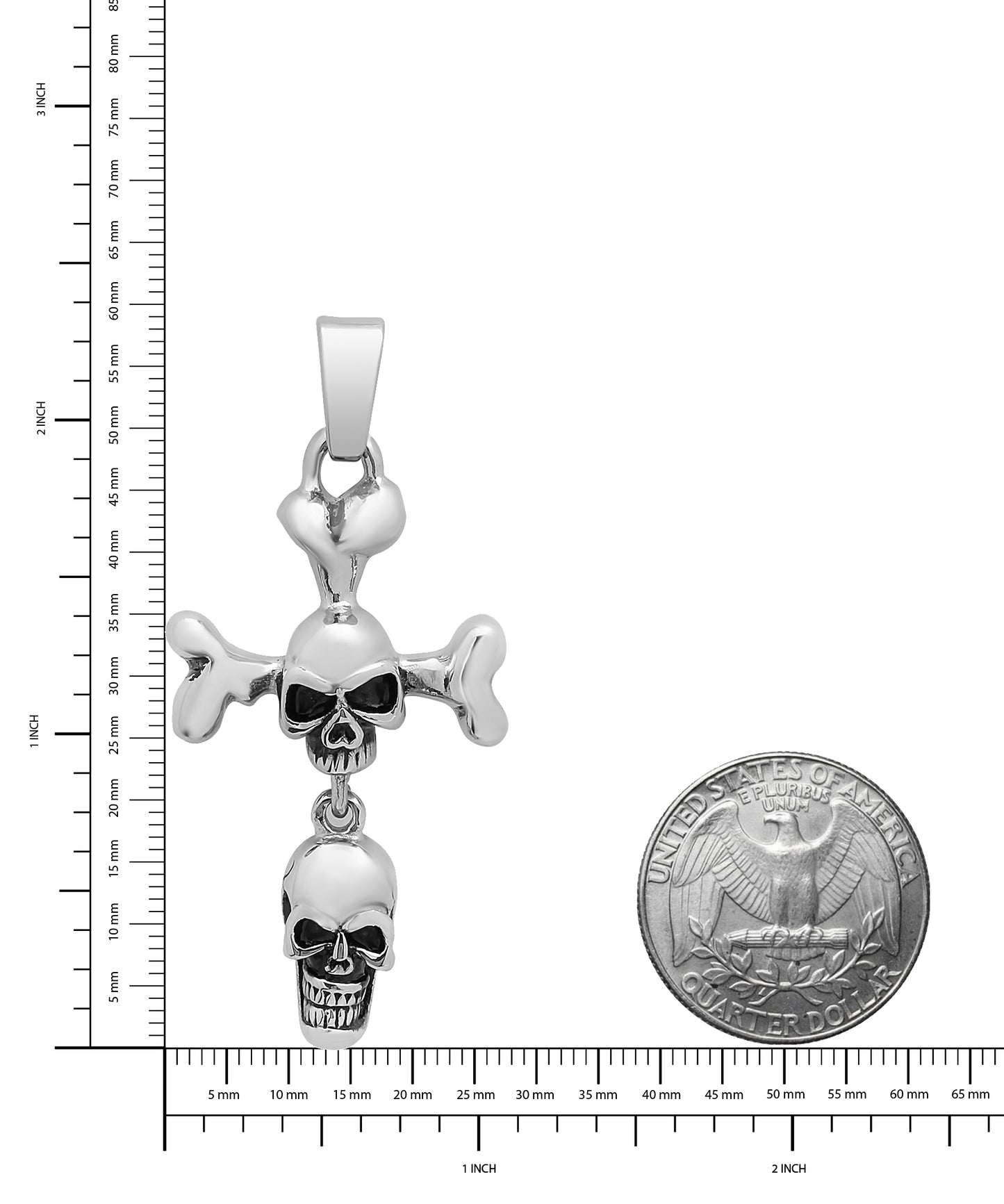 Highly Polished 28.8mm Stainless Steel Cross Of Bones & Skulls Pendant