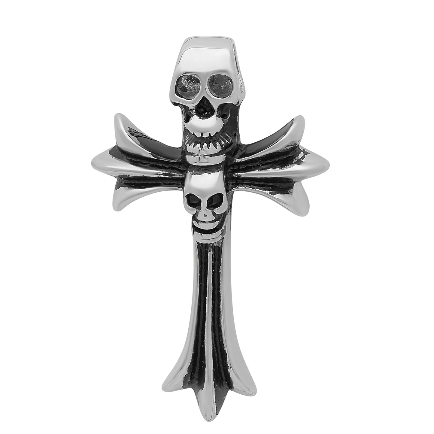 Highly Polished 27mm Solid Stainless Steel Double Skull Cross Pendant