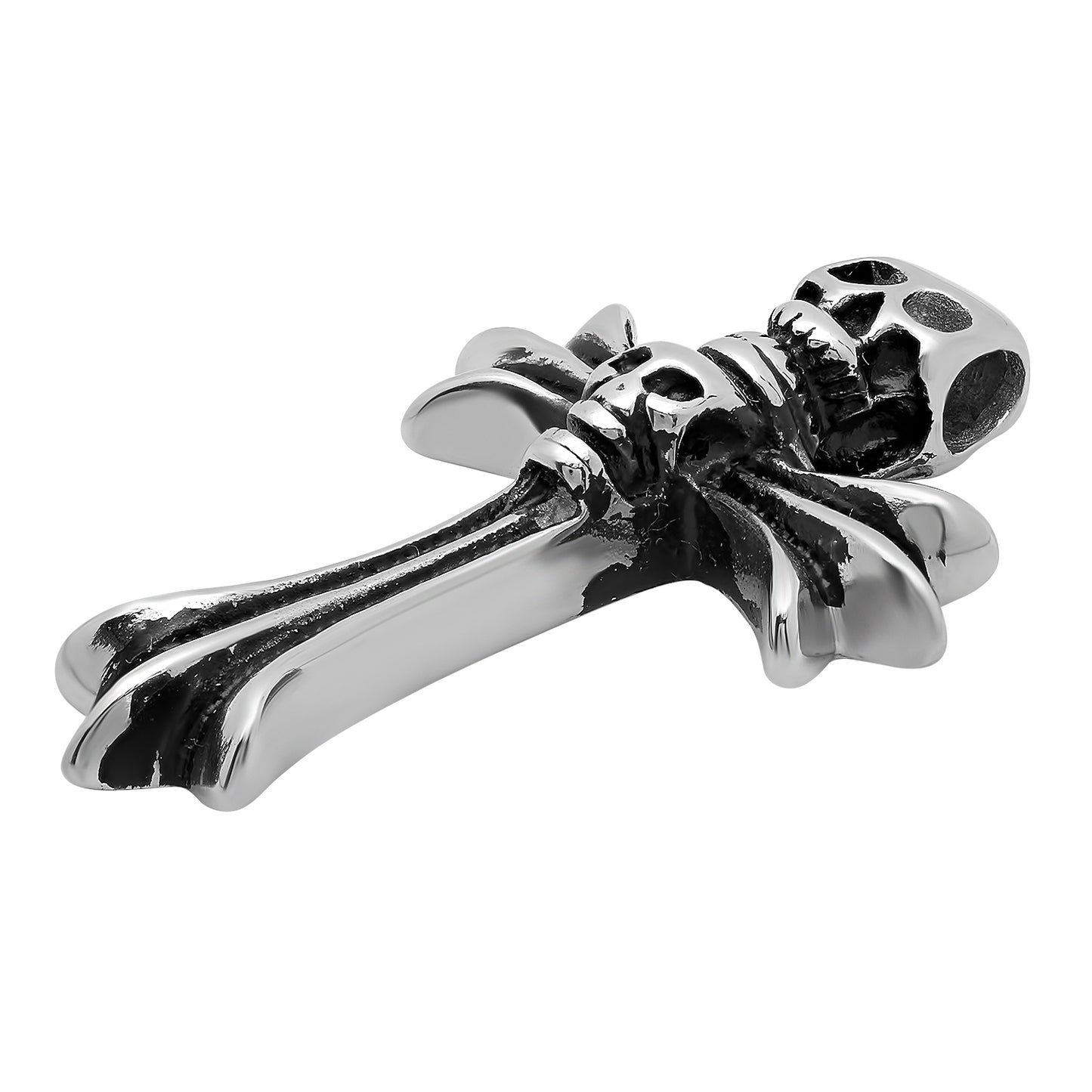 Highly Polished 27mm Solid Stainless Steel Double Skull Cross Pendant