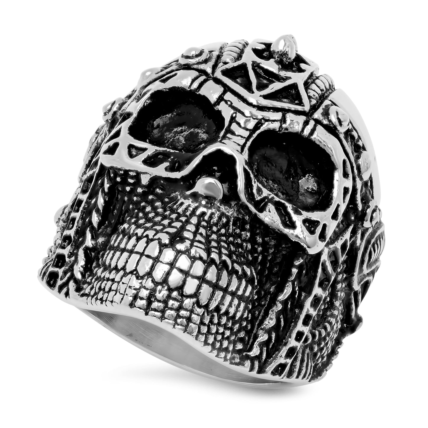 Stainless Steel Armored Warrior Skull Biker Ring