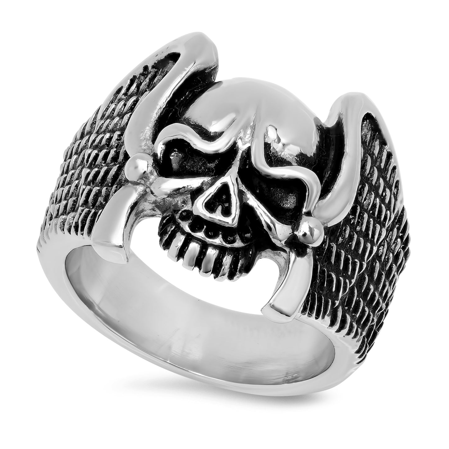 19mm Stainless Steel Winged Skull Biker Ring