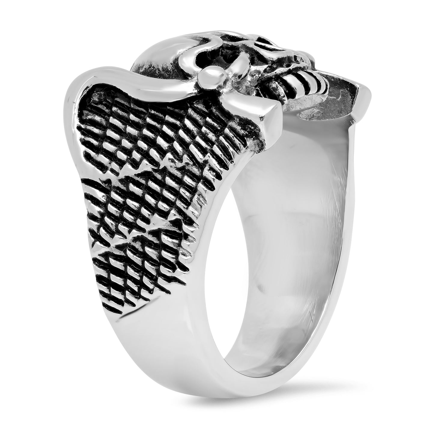 19mm Stainless Steel Winged Skull Biker Ring