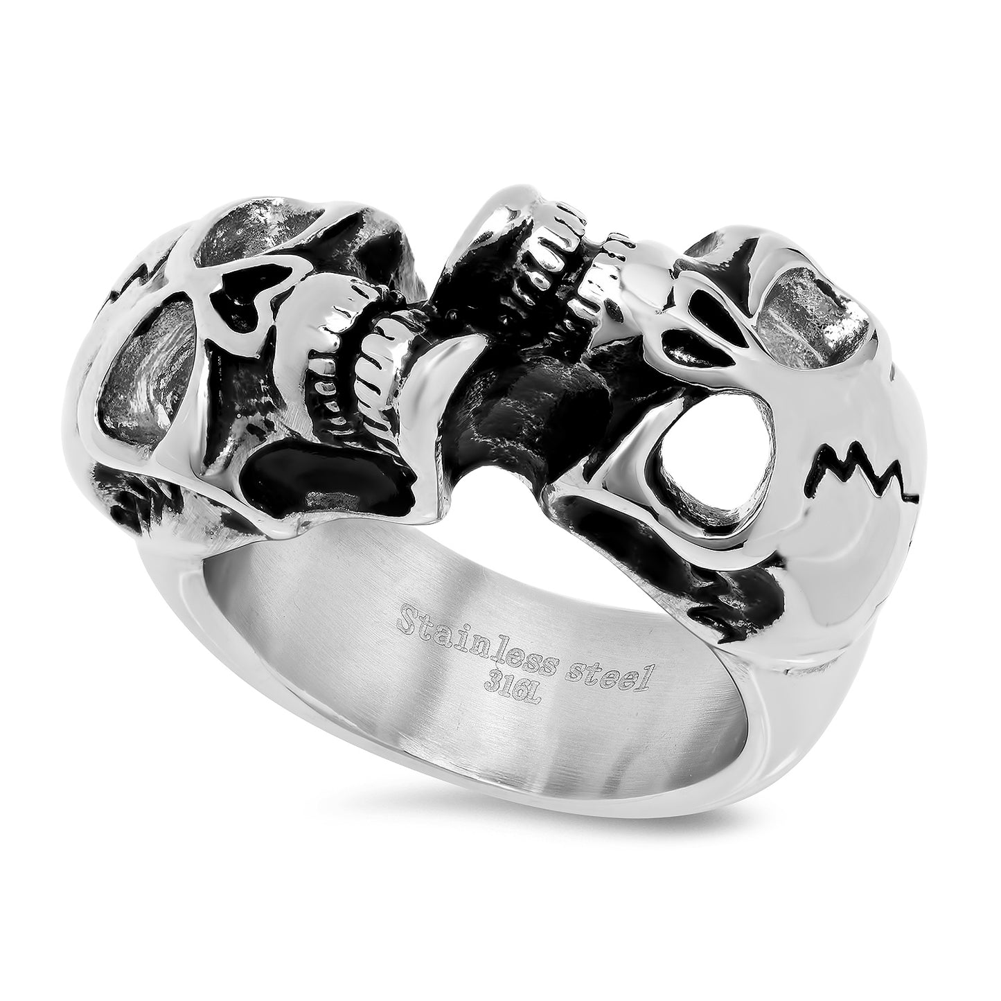 11.8mm Stainless Steel Twin Skulls Biker Ring