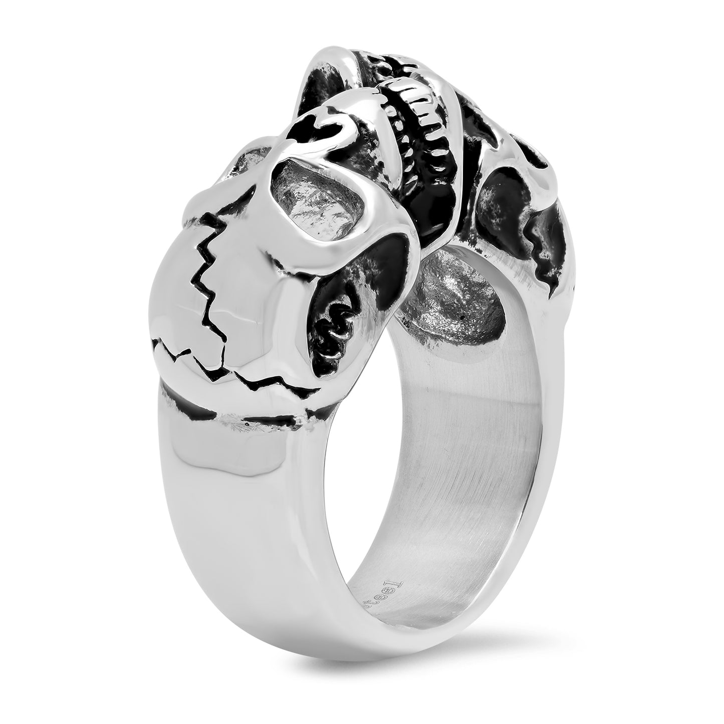 11.8mm Stainless Steel Twin Skulls Biker Ring