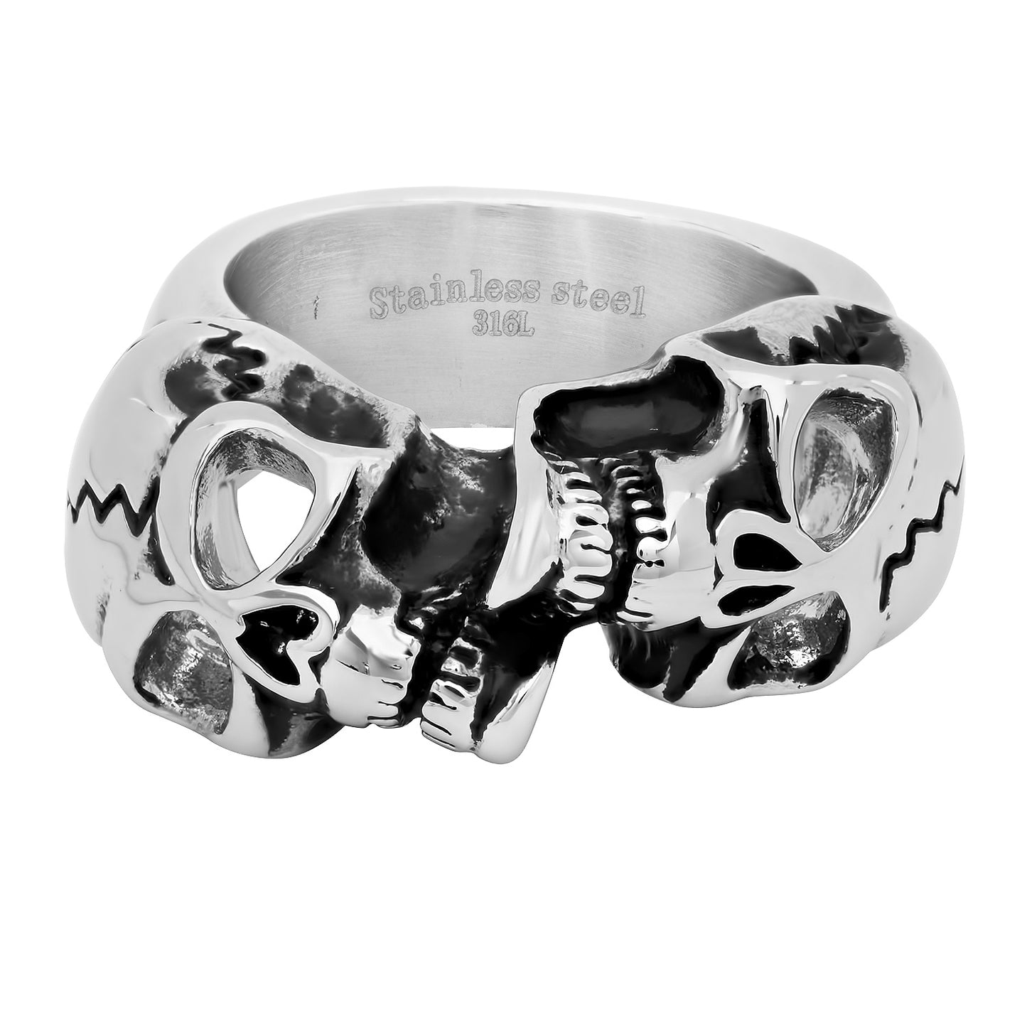 11.8mm Stainless Steel Twin Skulls Biker Ring