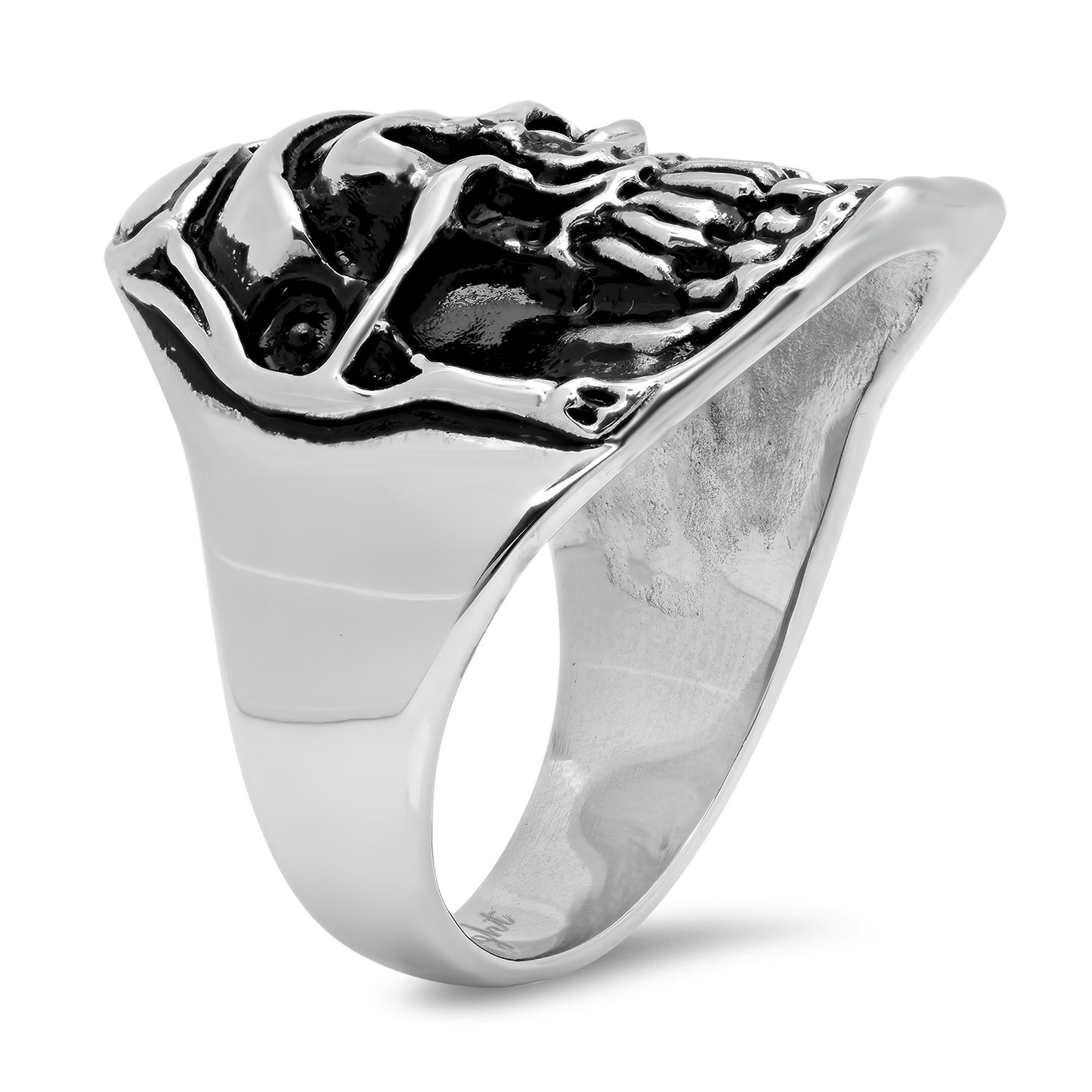 Stainless Steel Grinning Biker Skull w/Helmet & Goggles Ring