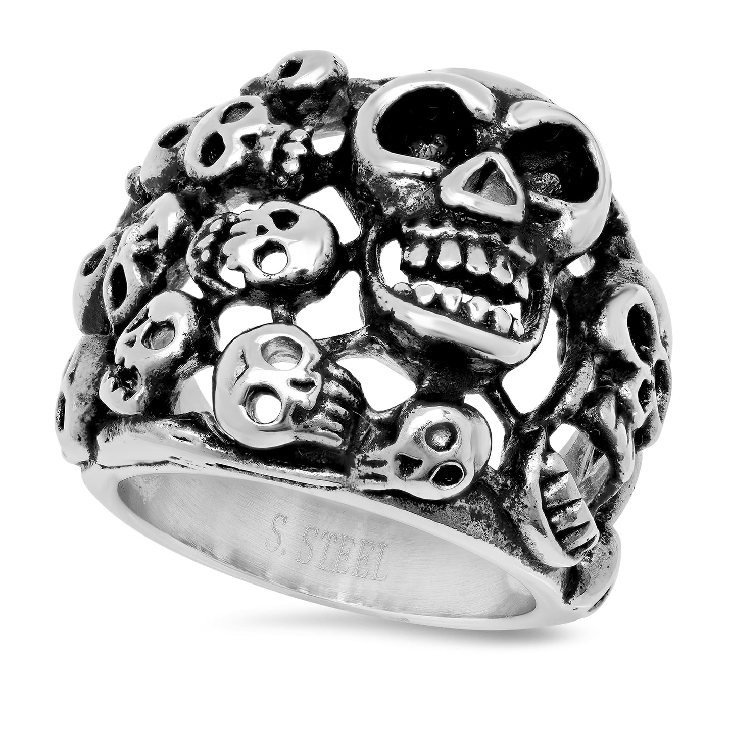 Stainless Steel Cluster of Multiple Skulls Ring