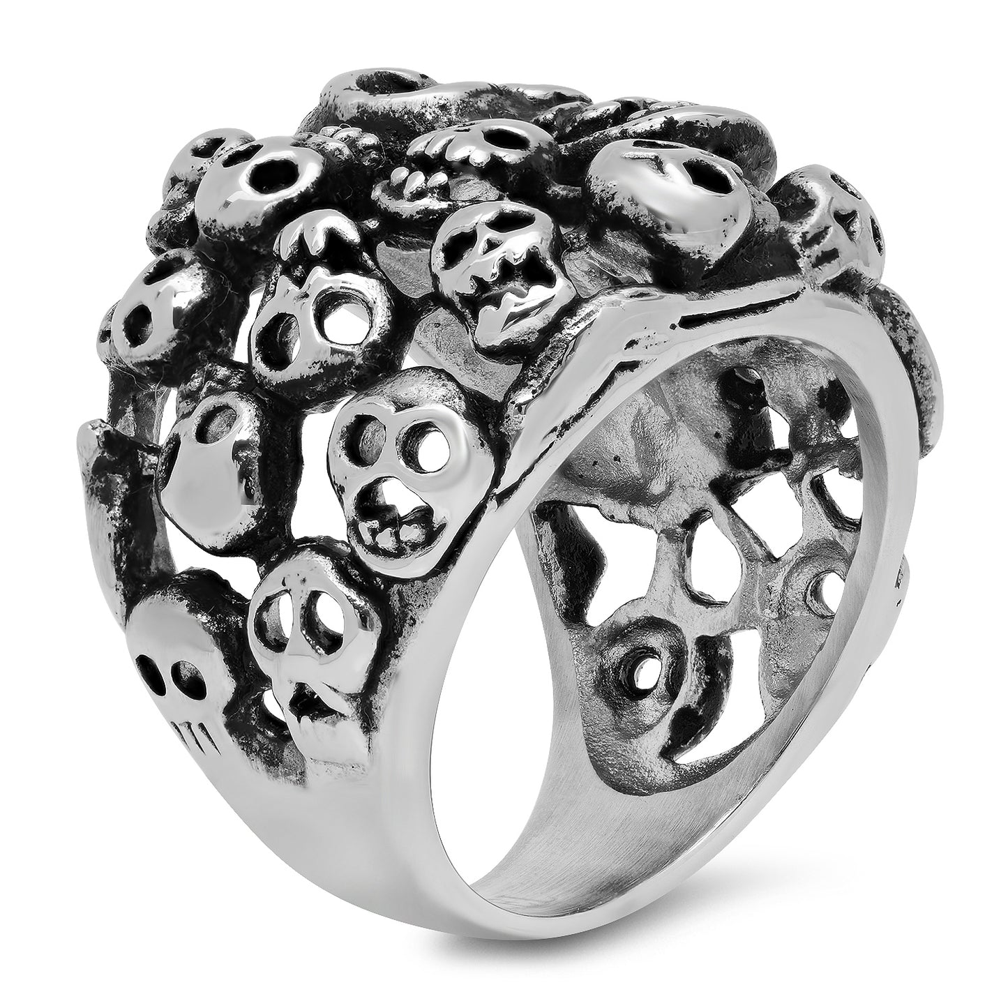 Stainless Steel Cluster of Multiple Skulls Ring