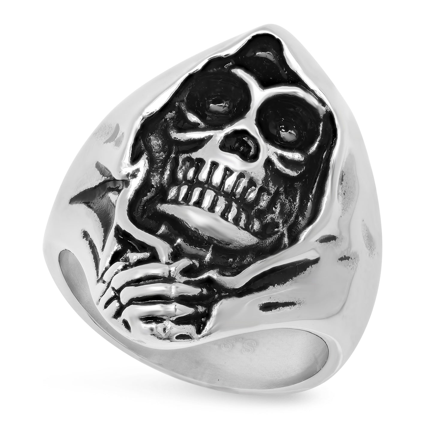 Stainless Steel Shrouded Grim Reaper Skull Ring