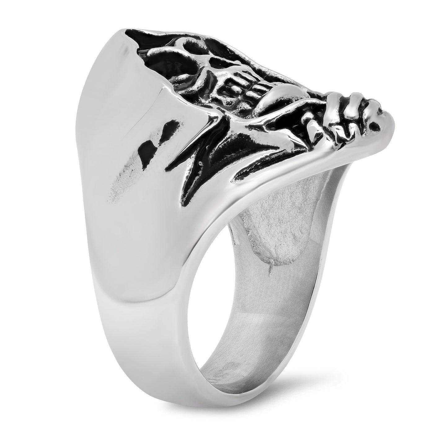 Stainless Steel Shrouded Grim Reaper Skull Ring