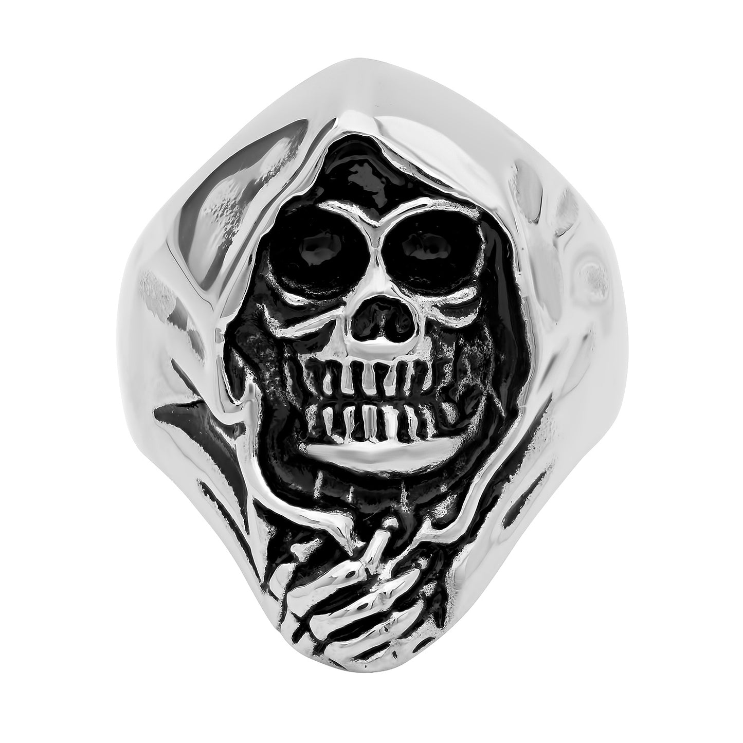 Stainless Steel Shrouded Grim Reaper Skull Ring