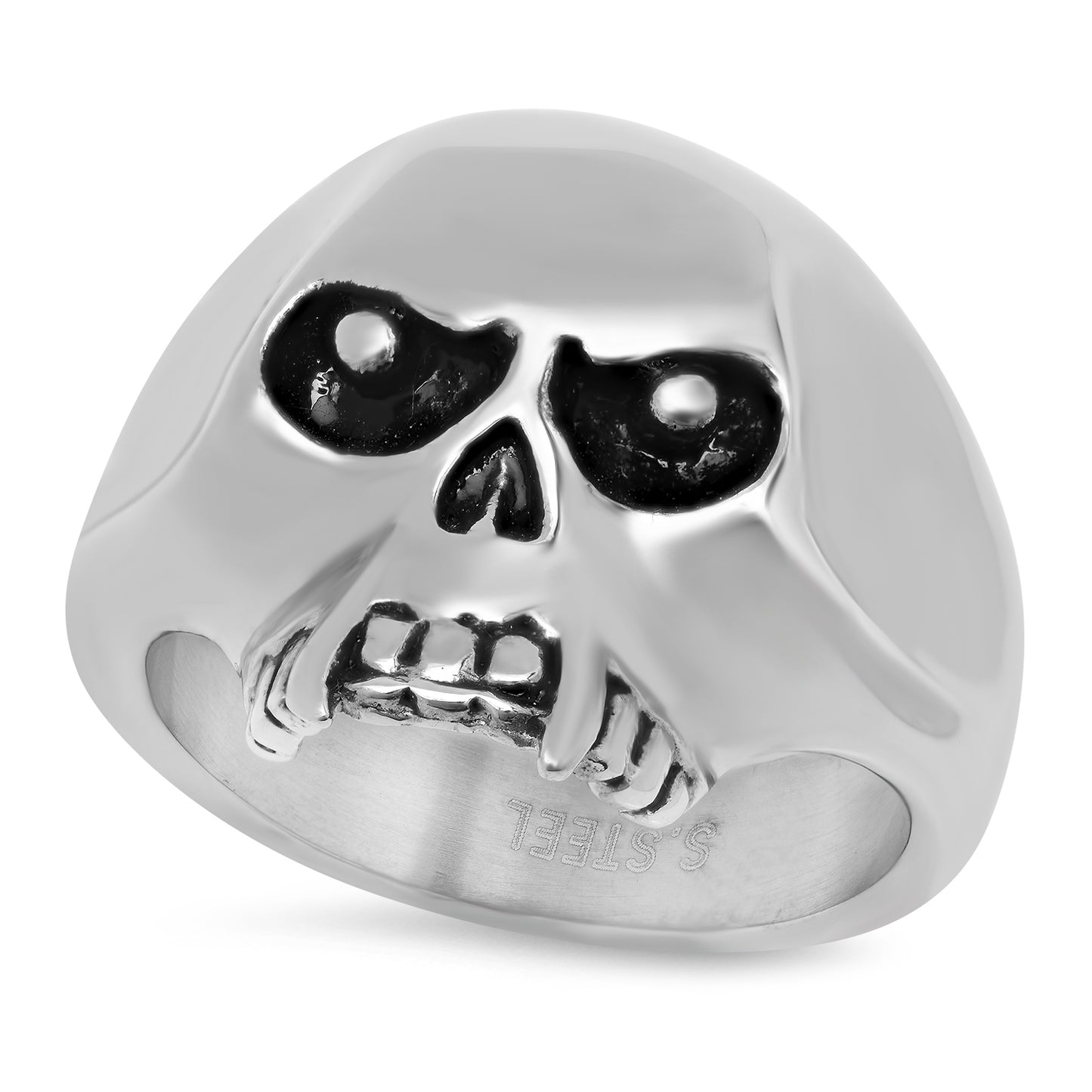 Smooth Stainless Steel Fanged Jawless Skull Ring