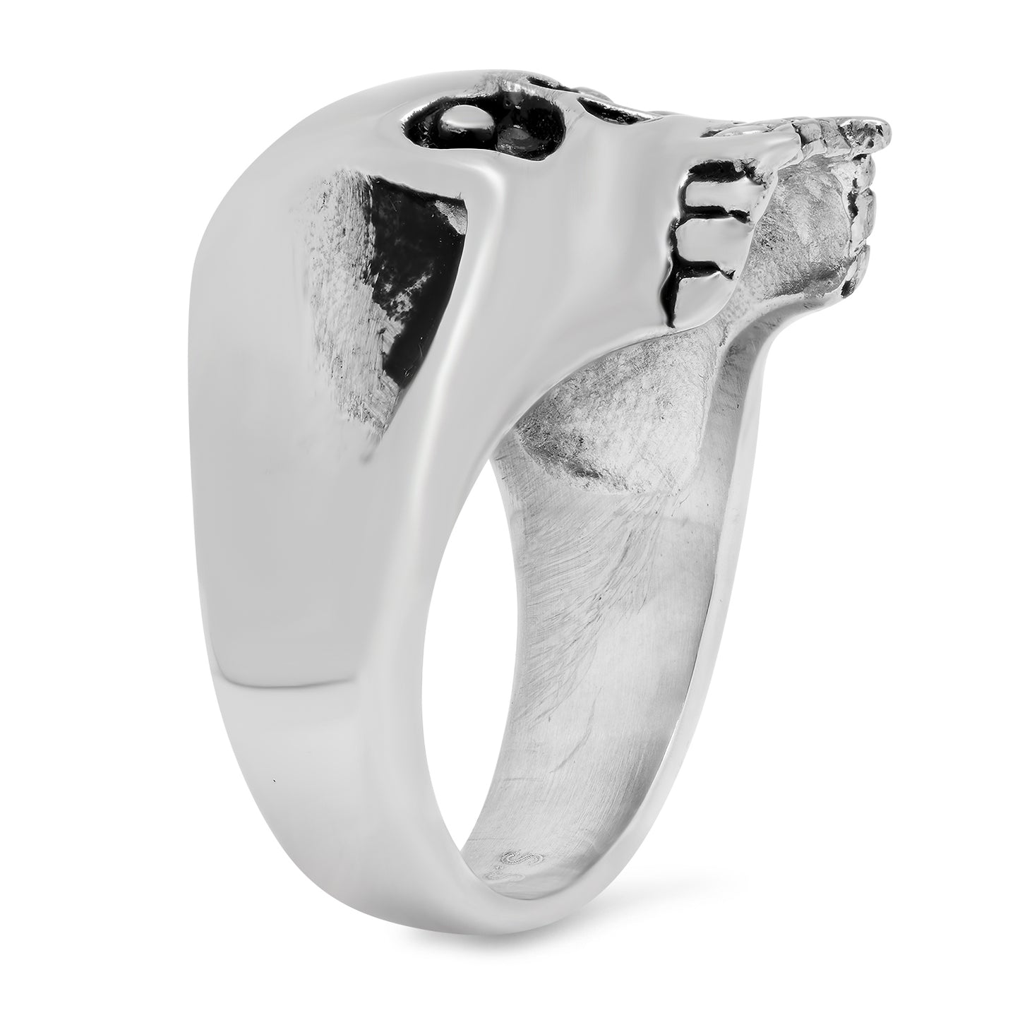 Smooth Stainless Steel Fanged Jawless Skull Ring