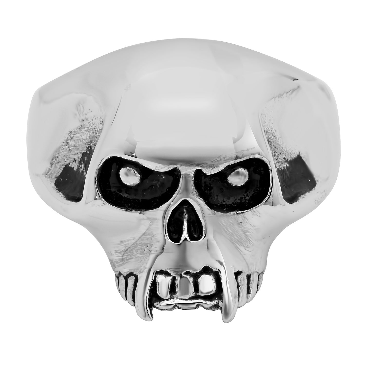 Smooth Stainless Steel Fanged Jawless Skull Ring