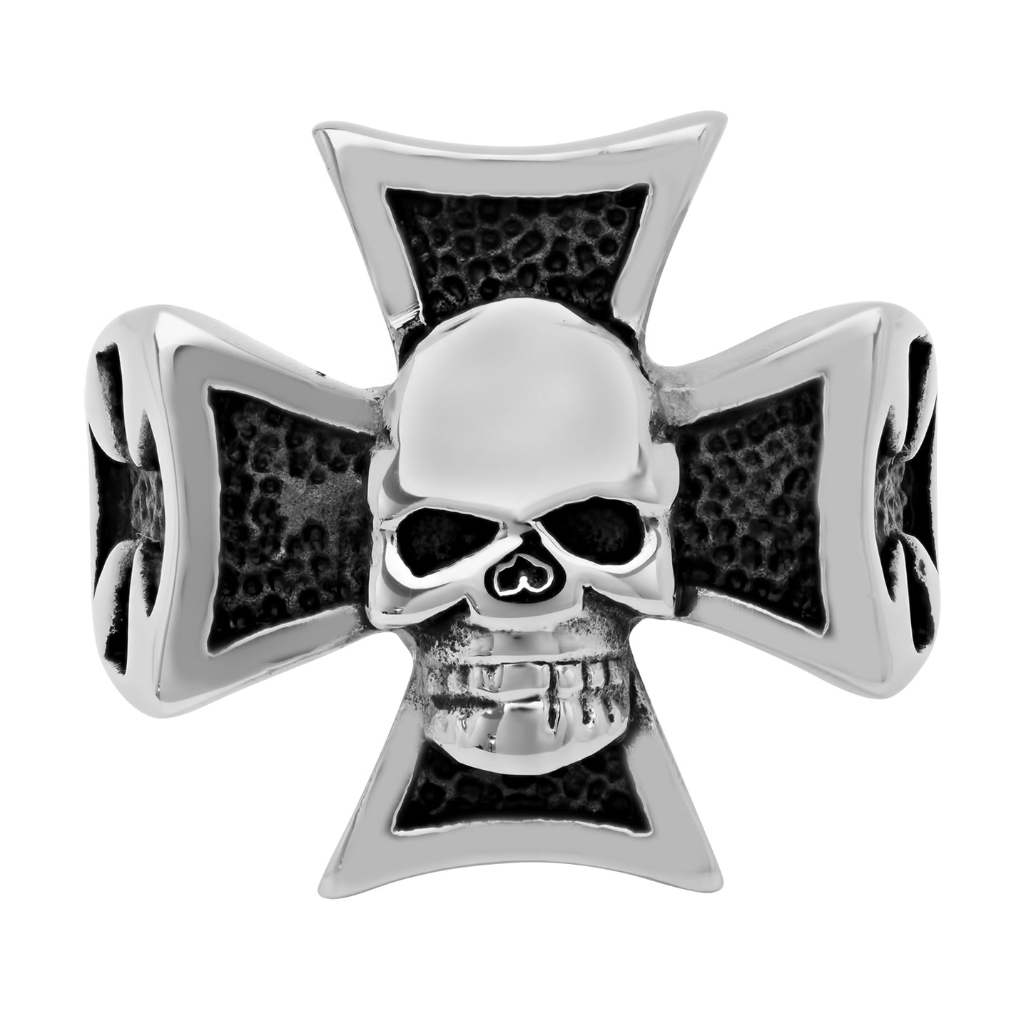 22mm Stainless Steel Skull With Iron Cross Ring + Anti-Tarnish Velvet Pouch