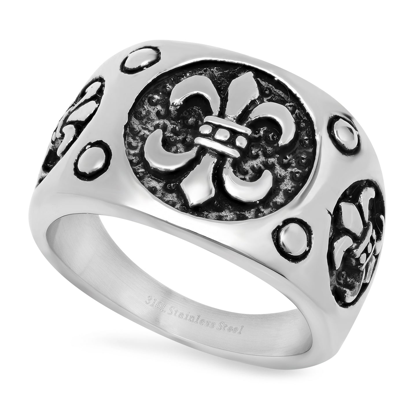 Stainless Steel Triple Circled Fleur-de-Lis Ring