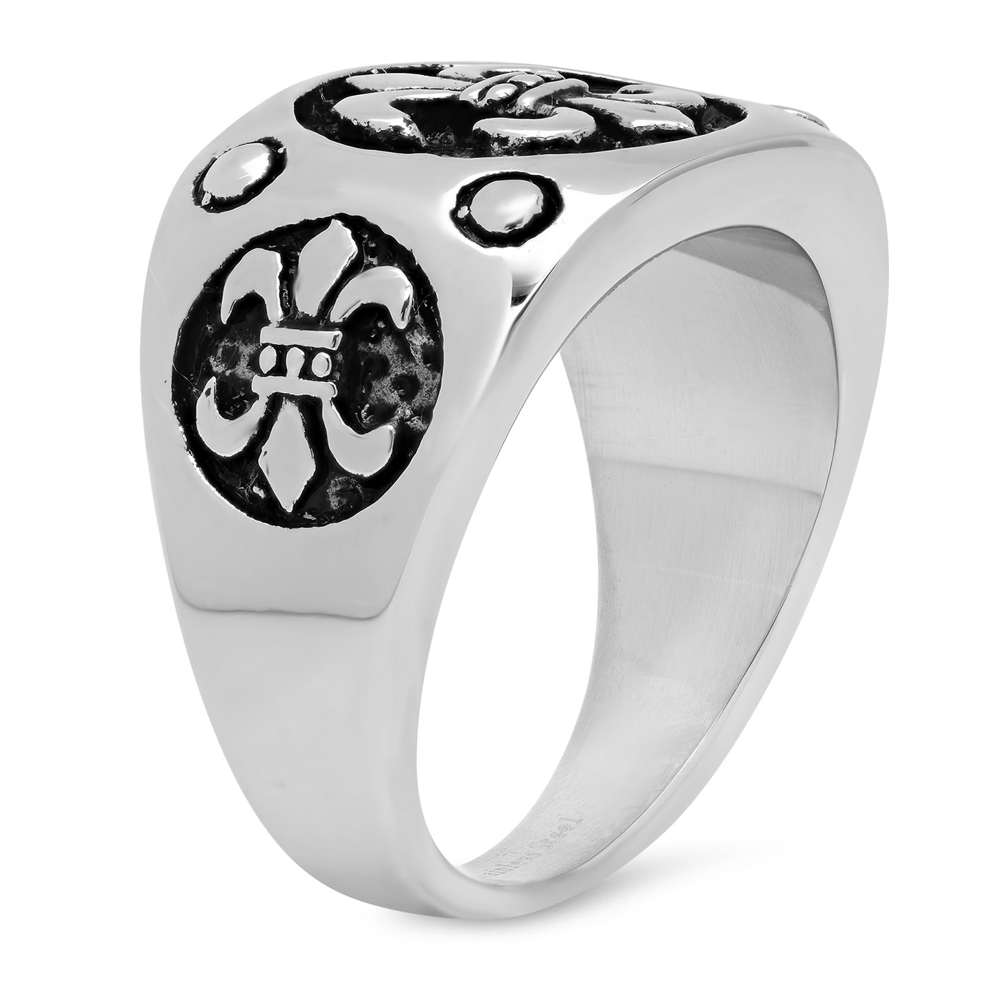 Stainless Steel Triple Circled Fleur-de-Lis Ring