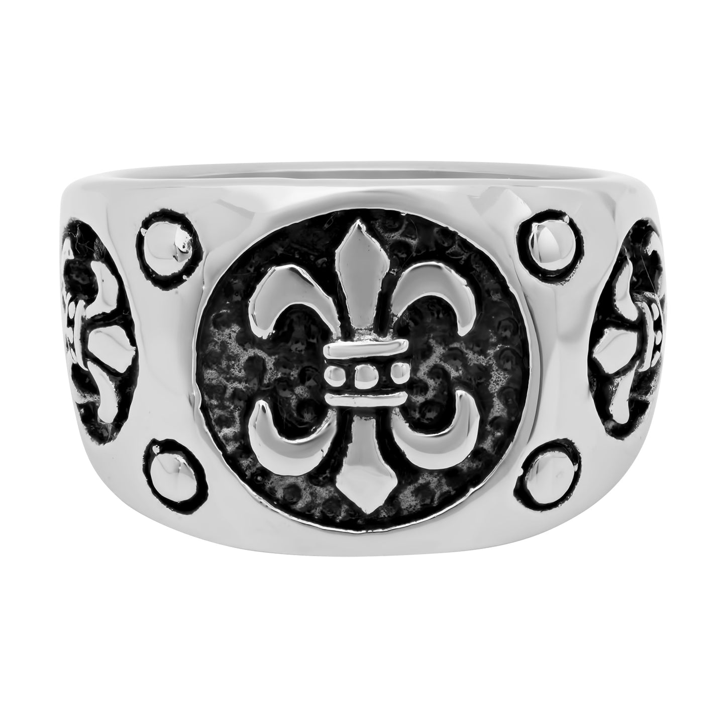 Stainless Steel Triple Circled Fleur-de-Lis Ring