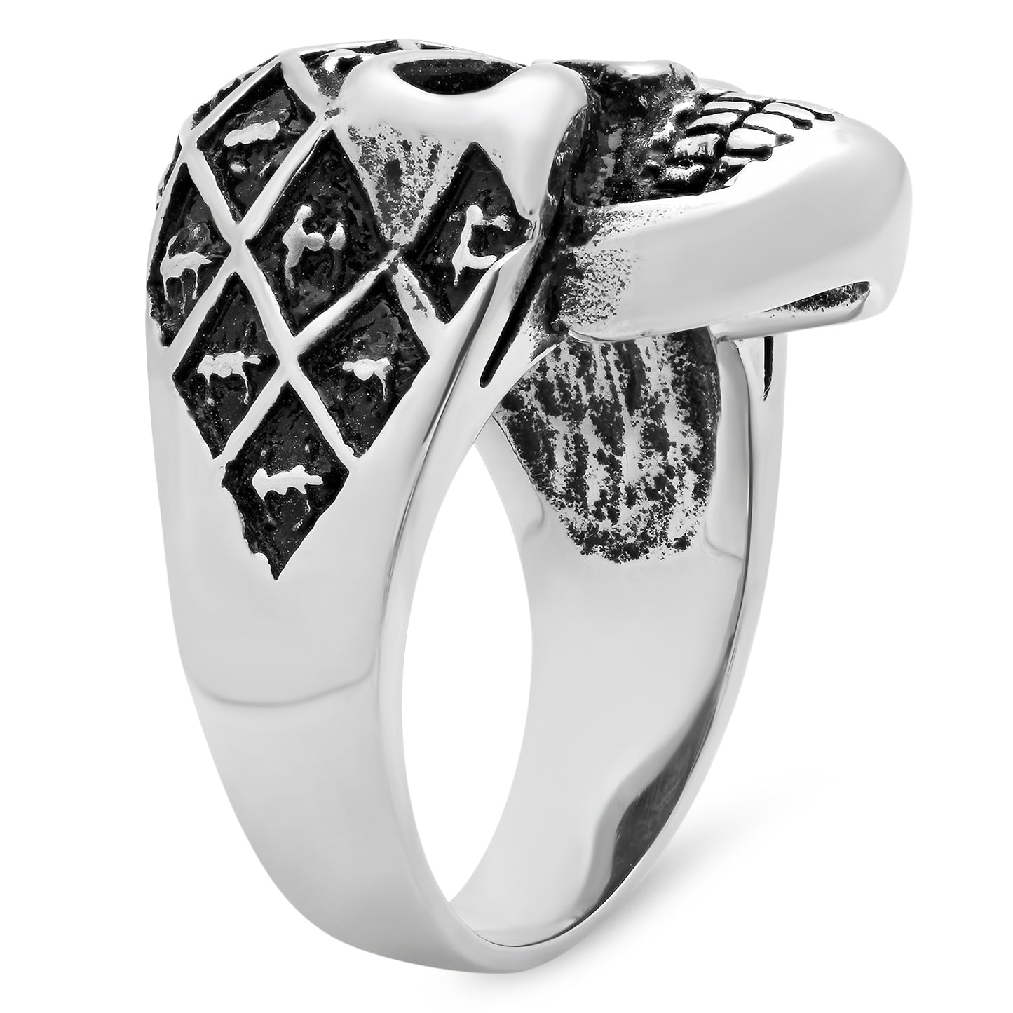 Stainless Steel Skull w/Fleur-de-Lis Pattern Ring