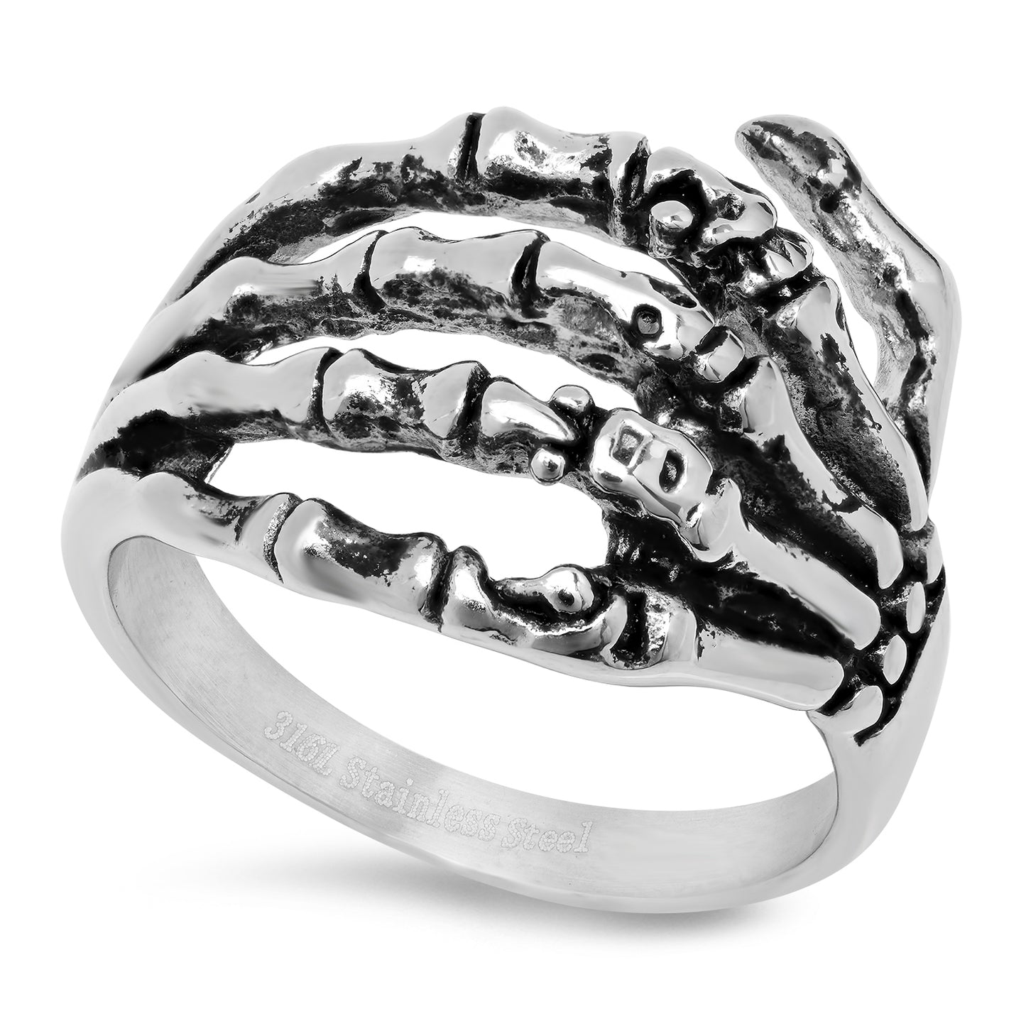 18mm Stainless Steel Skeletal Hand Biker Ring