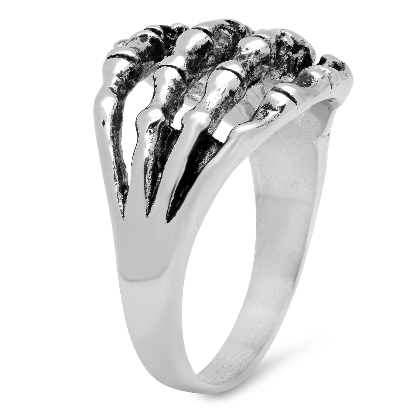 18mm Stainless Steel Skeletal Hand Biker Ring