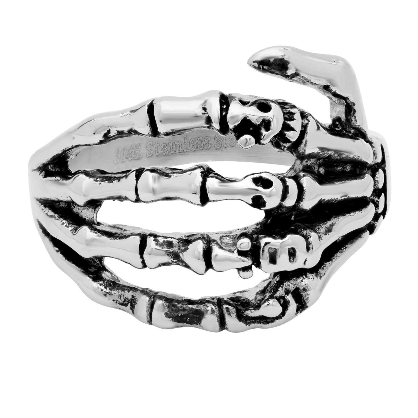 18mm Stainless Steel Skeletal Hand Biker Ring