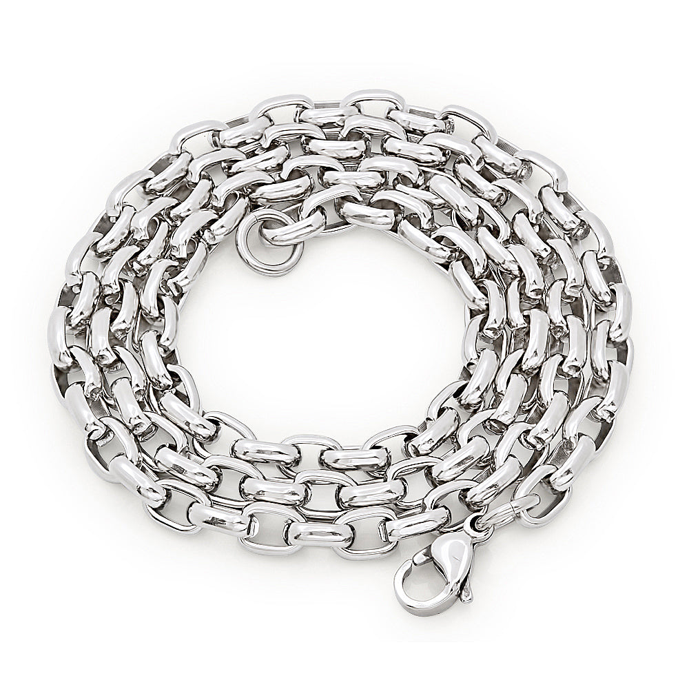 Men's 5mm High-Polished Stainless Steel Cable Chain Necklace, 18'-26' + Jewelry Cloth & Pouch (SKU: ST-SSBXL500)