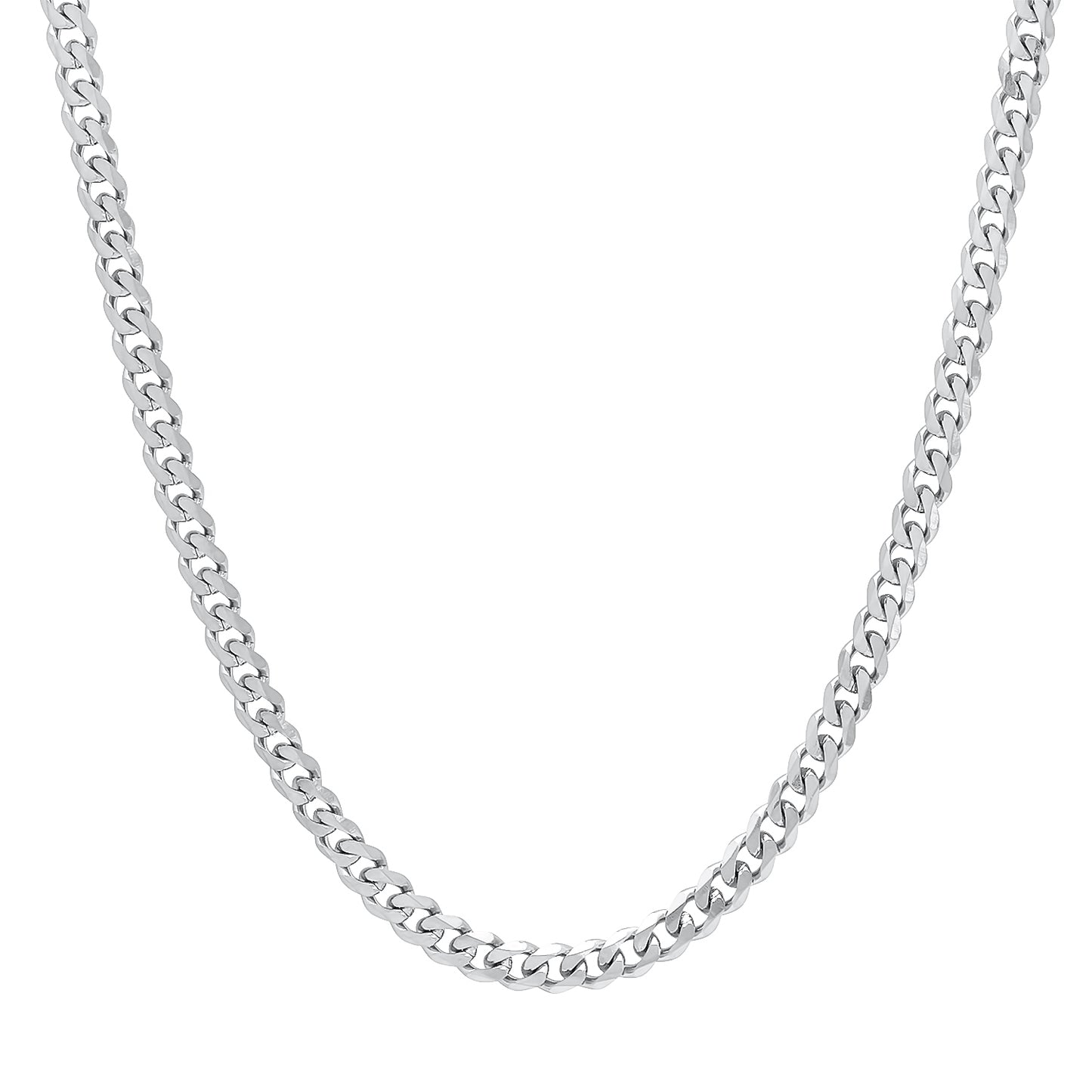 3.5mm High-Polished Stainless Steel Beveled Curb Chain Necklace, 20'-30' (SKU: ST-SSCRB100)