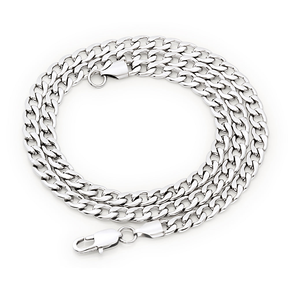 5mm High-Polished Stainless Steel Flat Cuban Link Curb Chain Necklace