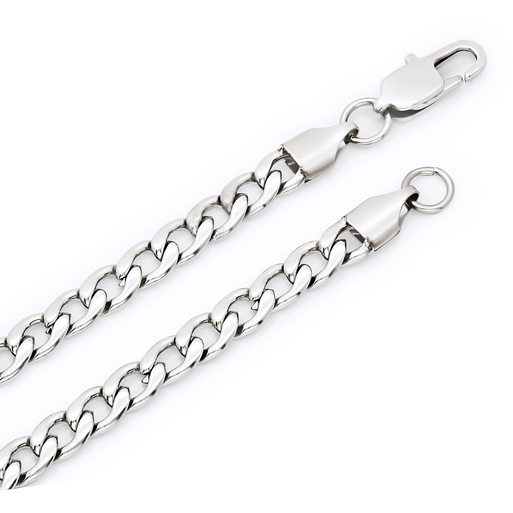 5mm High-Polished Stainless Steel Flat Cuban Link Curb Chain Necklace