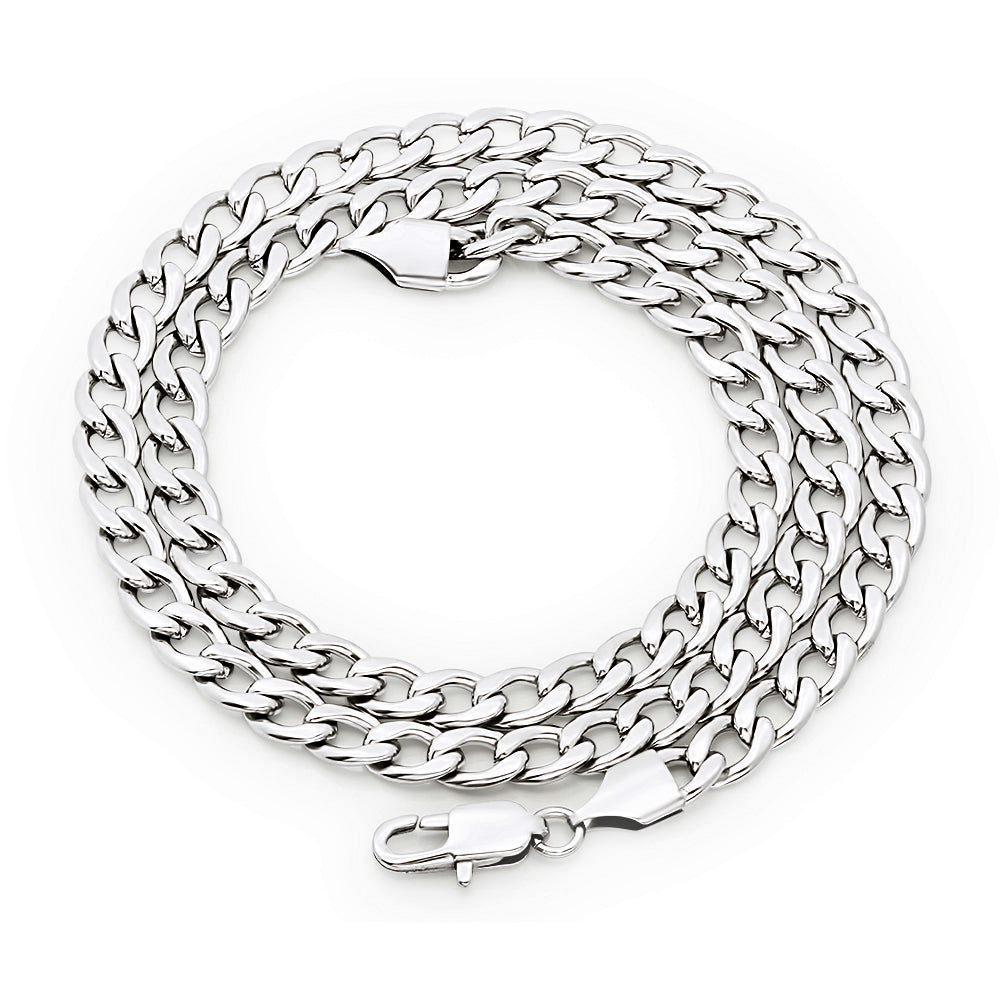 6mm High-Polished Stainless Steel Flat Cuban Link Curb Chain Necklace