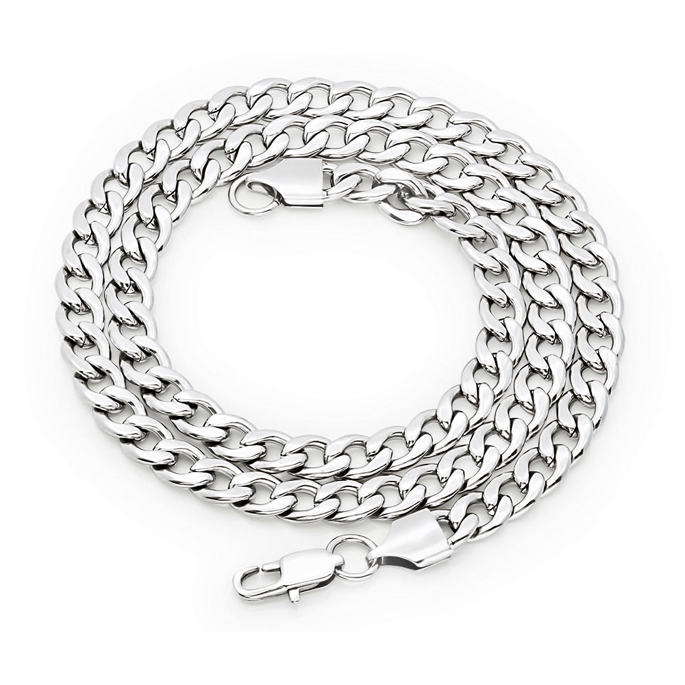 6.7mm High-Polished Stainless Steel Flat Cuban Link Curb Chain Necklace